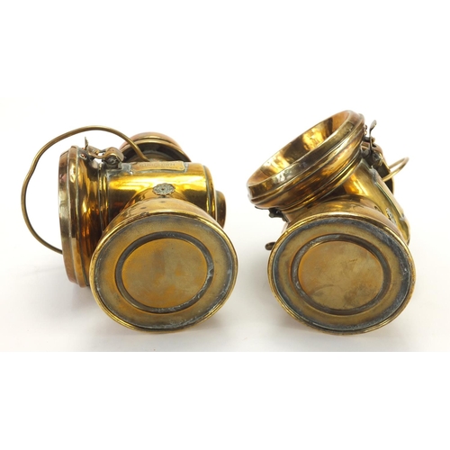 86 - Pair of Lucas King's Own brass side lamps, with ceramic burners, each No. F146, 22cm high