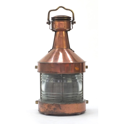 80 - Large copper and brass ships lantern with swing handle 67.5cm high