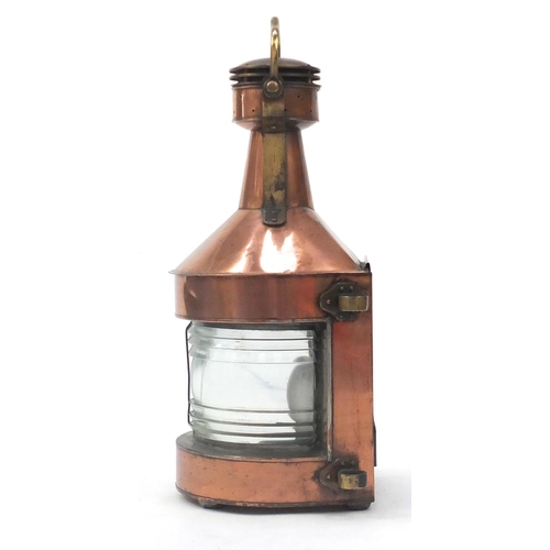 80 - Large copper and brass ships lantern with swing handle 67.5cm high