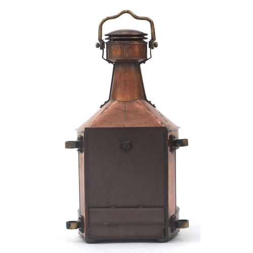 80 - Large copper and brass ships lantern with swing handle 67.5cm high