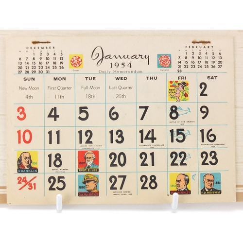 147 - Vintage 1954 Marilyn Monroe calendar, made in USA, 44cm x 25.5cm