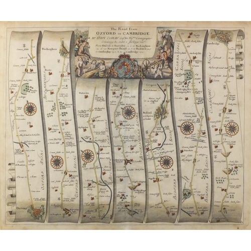 165 - ** DESCRIPTION AMENDED 6/8 ** 17th century hand coloured map of The Road from Oxford to Cambridge by... 