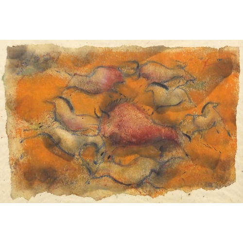 1316 - Charles Newington - Desert dance, pastel, label verso, framed, 36.5cm x 29cm