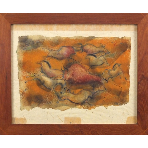 1316 - Charles Newington - Desert dance, pastel, label verso, framed, 36.5cm x 29cm