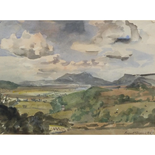 1352 - Rupert Shephard 1943 - View towards Portmadoc, watercolour, mounted and framed, 34cm x 25.5cm