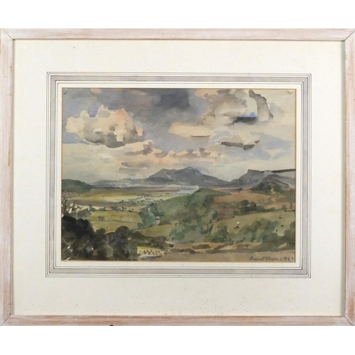 1352 - Rupert Shephard 1943 - View towards Portmadoc, watercolour, mounted and framed, 34cm x 25.5cm