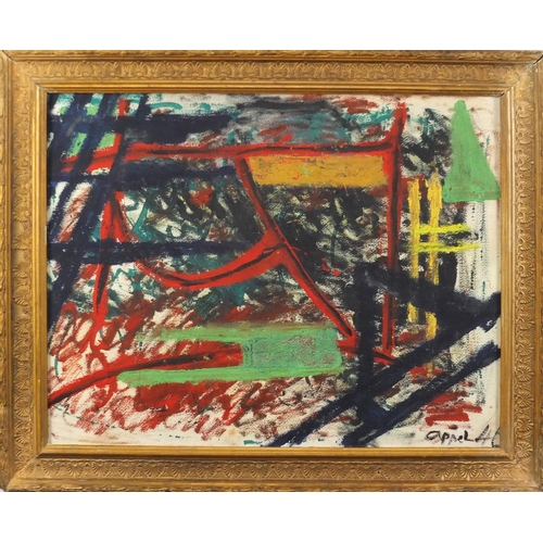 1340 - After Karel Appel - Abstract composition, oil, framed, 46.5cm x 37cm