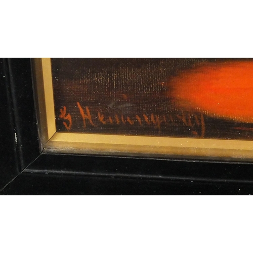 1297 - Grace Hemingway - Portrait of a young man with a candle and pumpkin, oil on canvas, label verso, mou... 