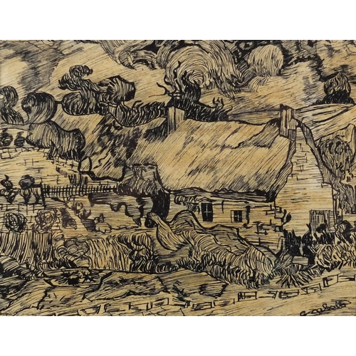 1301 - Charles Cobelle - French impressionist landscape, pen and ink, mounted and framed, 18.5cm x 14.5cm