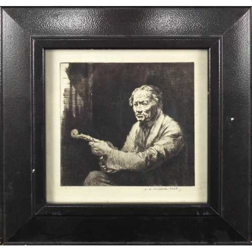 1370 - Arthur Ralph Middleton Todd - Portrait of a musician, pencil signed black and white etching, inscrib... 