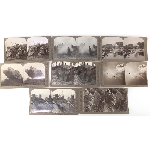 184 - Stereo view cards including World War I and Italy examples, some titled troops and supplies being ru... 