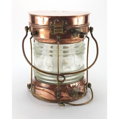 83 - Copper and brass ships lantern, 36.5cm high