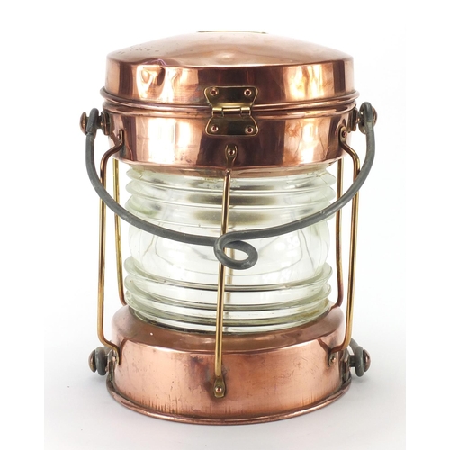 82 - Copper and brass ships Seahorse Anchor lantern by Simpson Lawrence, with brass plaques, one numbered... 