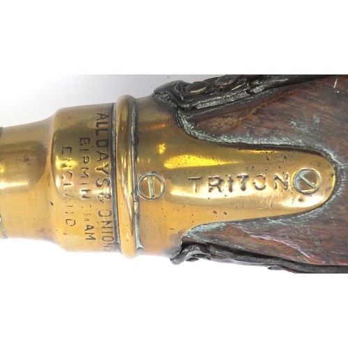 73 - Victorian oak and brass 'Triton' bellows fog horn, by Alldays and Onions of Birmingham, 85cm in leng... 