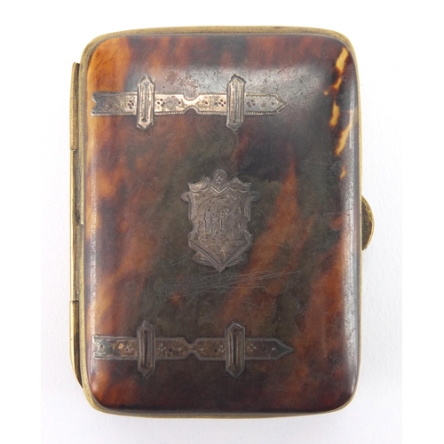 25 - Victorian rectangular tortoiseshell coin purse with silver inlay, 5cm x 6.7cm