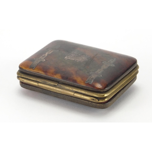 25 - Victorian rectangular tortoiseshell coin purse with silver inlay, 5cm x 6.7cm