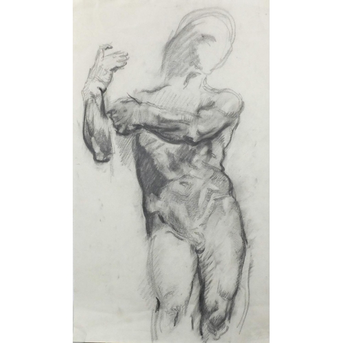 1337 - Portrait of a nude man, charcoal on paper, bearing an indistinct inscription, unframed, 48cm x 28.5c... 