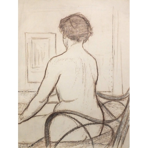 1343 - Portrait of a nude female, pencil and charcoal on paper, bearing an indistinct signature E Vill... ,... 