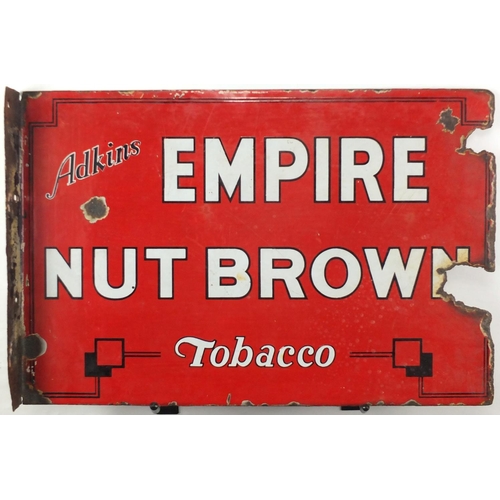 142 - Vintage Adkins Empire Nut Brown double sided enamel advertising, 46cm x 30.5cm