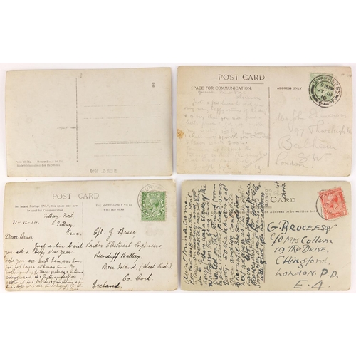 189 - Four World War I black and white photographic postcards including a Lee Coal House example