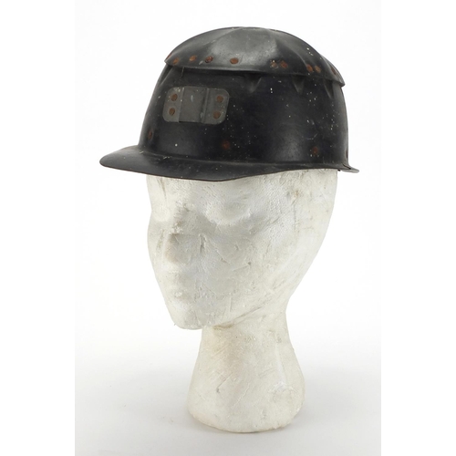 90 - Vintage miners helmet, label to the interior, impressed MD patent, 25.5cm in length