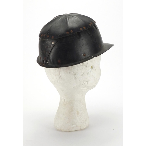 90 - Vintage miners helmet, label to the interior, impressed MD patent, 25.5cm in length