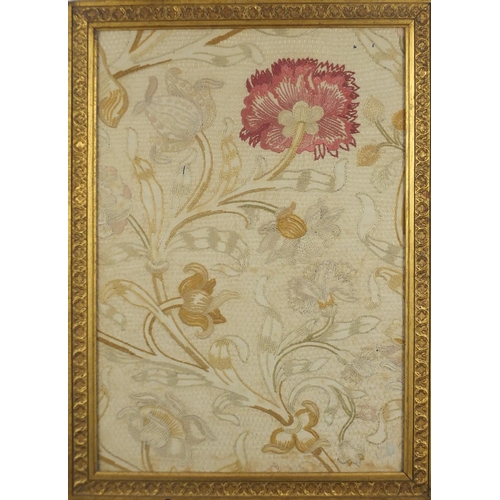 100 - Early 20th century needlework picture in the Arts & Crafts style, depicting flowers, foliage and see... 