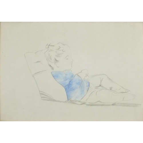 1308 - Portrait of a young child, pencil and gouache on paper, label verso, framed, 40cm x 28cm