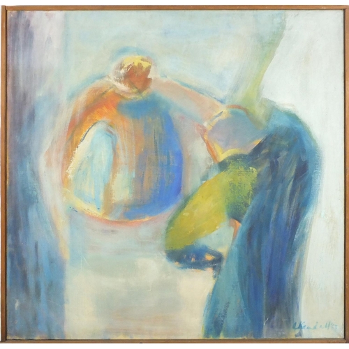 1325 - Two figures, Impressionist oil on canvas, bearing a signature Kendall, framed 76cm x 76cm