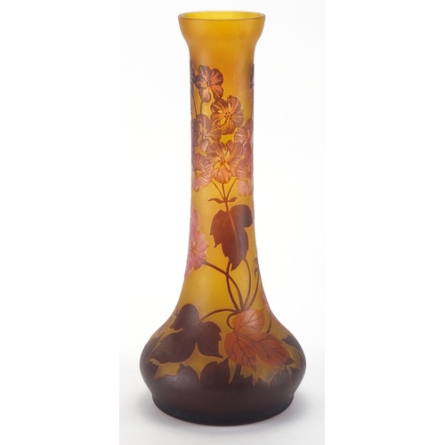 772 - Émile Gallé two colour cameo glass vase, acid etched with stylised flowers, 30.5cm high