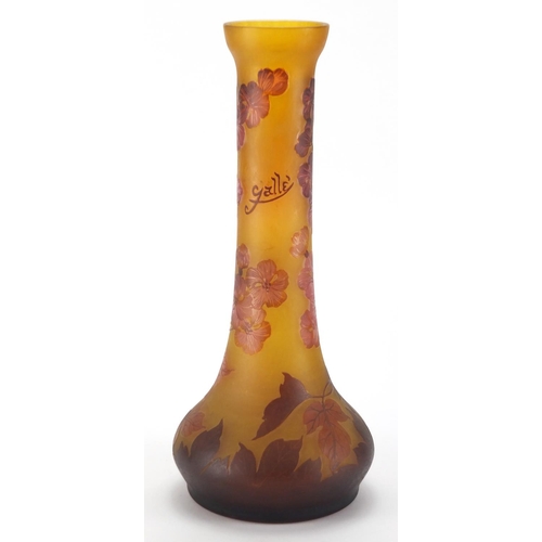 772 - Émile Gallé two colour cameo glass vase, acid etched with stylised flowers, 30.5cm high