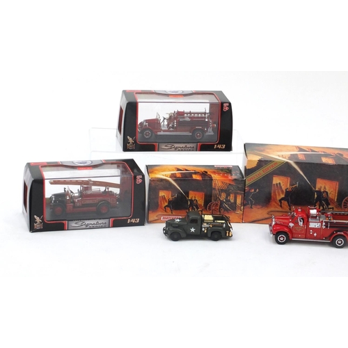688 - Seven die cast fire engines, all boxed, Matchbox, models of Yesteryear and Signature series