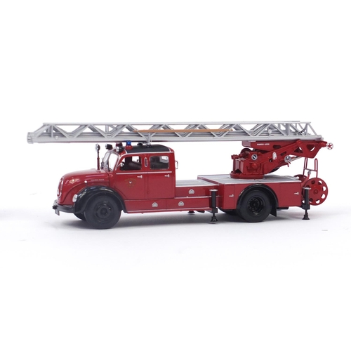 693 - Two Minichamp die cast fire engines, with boxes Mercedes Benz 1113, aerial ladder 1966 and Magirus 6... 