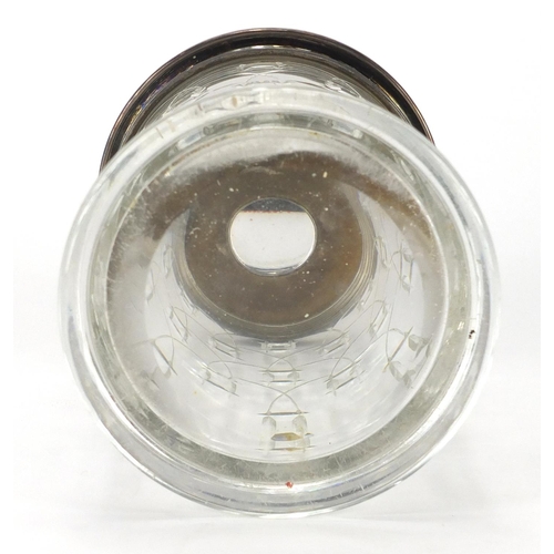 2552 - Cylindrical cut glass jar with silver lid, by Mappin & Webb, 14.5cm high