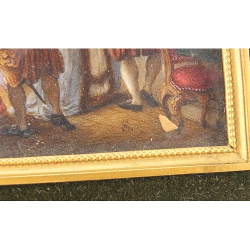 1 - Good 18th/19th ivory miniature hand painted with a Louis XV ballroom scene, housed in a rectangular ... 