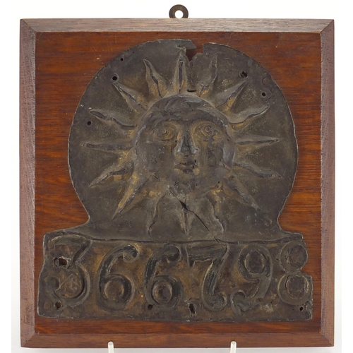 59 - Antique lead fire insurance plaque numbered 366798, 21cm x 20cm