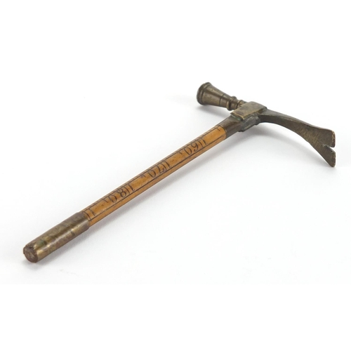 21 - Novelty ruler design brass hammer, 13cm high