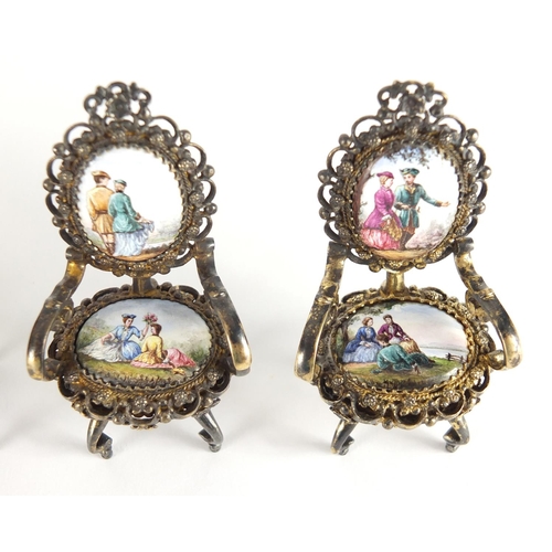 22 - Silver gilt dolls house furniture hand painted with figures in 18th century dress, including a table... 