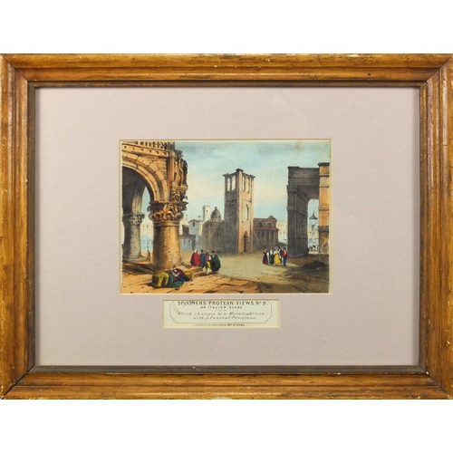 164 - 19th century Spooners protean view No.9, An Italian Scene, mounted and framed, 18cm x 13cm