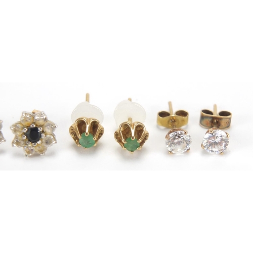 2698 - Four pairs of 9ct gold earrings, set with assorted stones including opals and sapphires, approximate... 