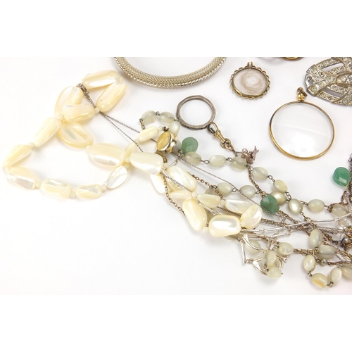 2735 - Antique and later jewellery including Victorian brooches, silver bracelet, an Essex crystal fox head... 