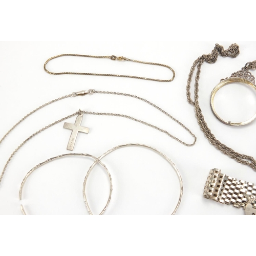 2772 - Mostly silver jewellery including a gate bracelet, necklaces and three tone necklaces, approximate w... 