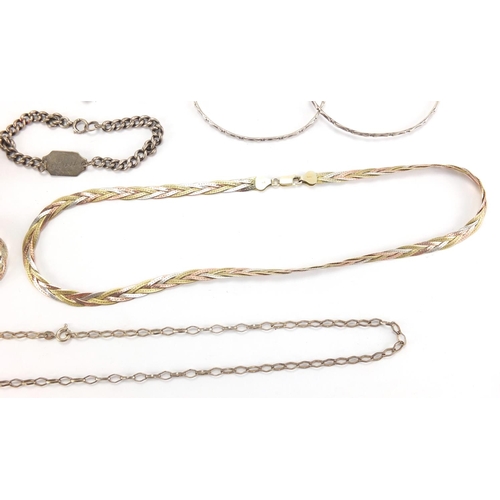 2772 - Mostly silver jewellery including a gate bracelet, necklaces and three tone necklaces, approximate w... 