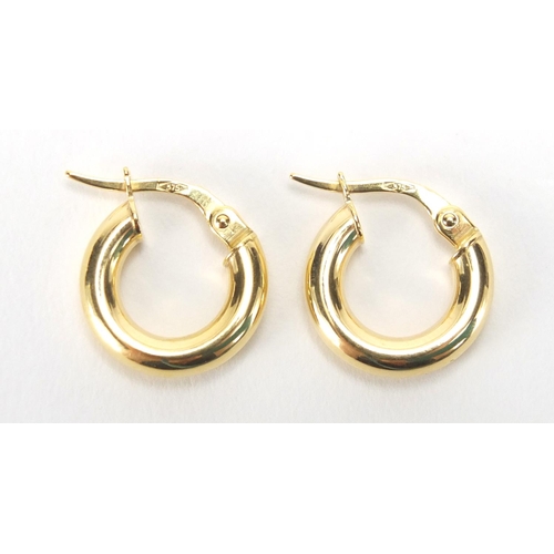 2720 - Pair of 9ct gold hoop earrings, 1.3cm in diameter, approximate weight 1.0g