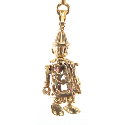 2595 - 9ct gold articulated clown pendant, set with pink and clear stones, 3cm high, approximate weight 2.2... 