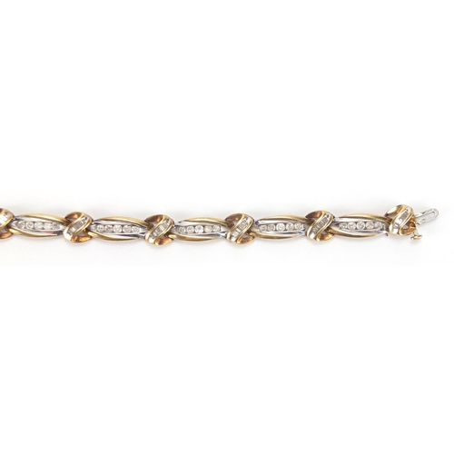 2665 - 10ct two tone gold diamond bracelet, 19cm in length, approximate weight 12.5g