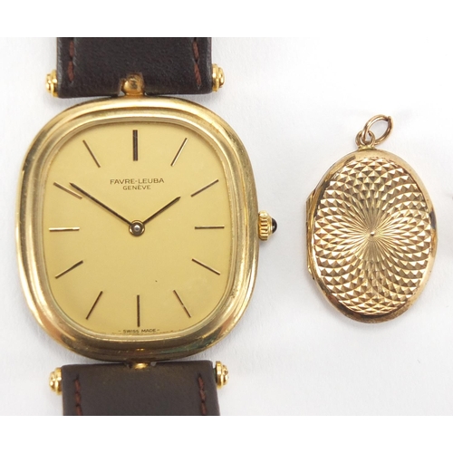 2806 - Assorted jewellery including a Favre-Leuba wristwatch, 9ct gold bar and a pair of clears tone love h... 