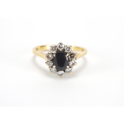 2612 - 18ct gold sapphire and diamond ring, size N, approximate weight 3.6g