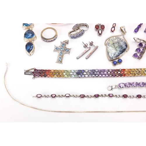 2619 - Mostly silver jewellery set with semi precious stones including necklaces, earrings, rings and a mul... 