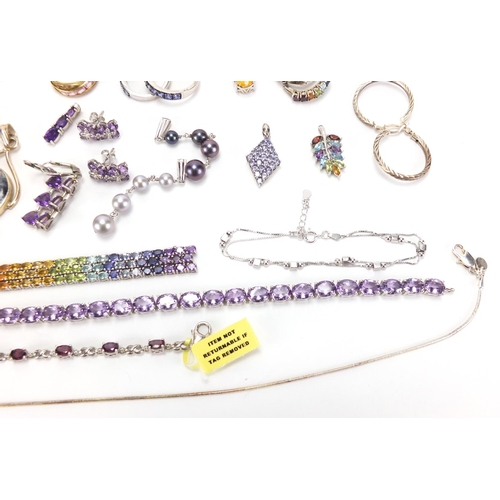 2619 - Mostly silver jewellery set with semi precious stones including necklaces, earrings, rings and a mul... 